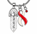 Red & White Awareness Ribbon Clear Quartz Crystal Necklace – Head & Neck Cancer, Oral Cancer & Aplastic Anemia Awareness Gift