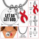 Let Go Let God Necklace, Red Ribbon Heart Disease Stroke HIV AIDS Awareness Jewelry, Christian Faith Cross Necklace, Survivor Gift