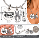 Gray Ribbon Awareness Necklace, Brain Cancer Gift, Brain Tumor Survivor Jewelry, Diabetes Awareness, Matthew 28:20 Faith Necklace