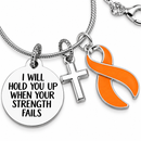 Orange Awareness Ribbon Necklace – “I Will Hold You Up When Your Strength Fails” MS & Leukemia Awareness, Faith & Cancer Support Gift