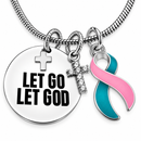 Let Go Let God Necklace, Pink Teal Ribbon BRCA Awareness, Previvor Gift, Hereditary Breast Ovarian Cancer, Christian Faith Jewelry