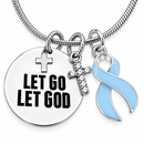 Let Go Let God Necklace, Light Blue Ribbon Prostate Cancer Awareness Gift, Christian Faith Cross Jewelry, Cancer Survivor Encouragement