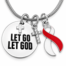 Let Go Let God Necklace, Red White Ribbon Aplastic Anemia Awareness, Head Neck Oral Cancer Gift, DVT Survivor, Christian Faith Jewelry