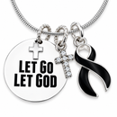 Let Go Let God Necklace, Black Ribbon Melanoma Awareness, Skin Cancer Survivor Gift, Christian Faith Cross Jewelry, Sympathy Encouragement Gift