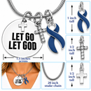 Let Go Let God Necklace, Navy Blue Ribbon Colon Cancer Awareness Gift, Colorectal Cancer Survivor Jewelry, Christian Faith Cross Necklace