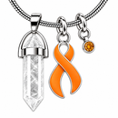 Orange Awareness Ribbon Clear Quartz Crystal Necklace – Multiple Sclerosis, Leukemia & Kidney Cancer Healing Crystal Gift