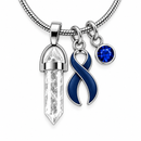 Navy Blue Awareness Ribbon Clear Quartz Crystal Necklace – Colon Cancer, Colorectal Cancer Survivor & Healing Crystal Gift