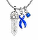 Periwinkle Awareness Ribbon Clear Quartz Crystal Necklace – Stomach Cancer, Esophageal Cancer & Eating Disorder Awareness Gift