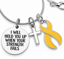 Gold Ribbon Childhood Cancer Necklace, I Will Hold You Up Necklace, Pediatric Cancer Gift, Cancer Fighter Support, Christian Cross Jewelry