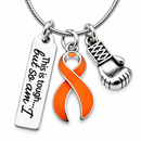 Orange Ribbon Necklace, Leukemia Awareness Gift, Kidney Cancer Gift, This Is Tough But So Am I, Cancer Fighter Necklace, Chemo Gift