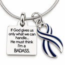 ALS Awareness Necklace, Blue White Ribbon Jewelry, Badass Warrior Gift, Funny Christian Inspirational Necklace, Faith & Strength Gift