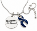 Nevertheless She Persisted Necklace, Choose Any Awareness Ribbon Color, Cancer Survivor Gift, Uterine Cancer, Inspirational Jewelry