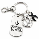 Refuse to Sink Keychain – Black Awareness Ribbon, Melanoma Cancer Gift, Skin Cancer Survivor, Memorial Gift, Anchor Keychain
