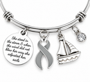 Gray Ribbon Brain Cancer Awareness Bracelet, Brain Tumor Survivor Gift, She Adjusted Her Sails, Inspirational Warrior Jewelry