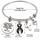 Black Awareness Ribbon Bracelet, Melanoma Cancer Gift, Philippians 4:13 Faith Jewelry, Remembrance Bracelet, Christian Encouragement Gift