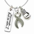 Gray Ribbon Necklace, This Is Tough But So Am I Necklace, Brain Cancer Awareness Gift, Brain Tumor Warrior, Cancer Fighter Jewelry