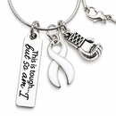 White Ribbon Awareness Necklace – This Is Tough But So Am I Jewelry – Cancer Survivor Gift – Boxing Glove Strength Necklace – Support Gift