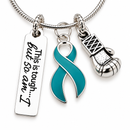 Teal Ribbon Necklace, This Is Tough But So Am I, Ovarian Cancer Gift, PCOS Endometriosis Awareness, Cancer Fighter Survivor Jewelry
