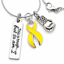 Yellow Ribbon Awareness Necklace, This Is Tough But So Am I, Cancer Fighter Gift, Boxing Glove Necklace, Survivor Support Jewelry