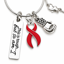 Red Ribbon Necklace, This Is Tough But So Am I, Heart Disease Stroke Awareness Gift, Cancer Fighter Necklace, Survivor Warrior Jewelry
