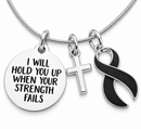 Black Ribbon Awareness Necklace, I Will Hold You Up Necklace, Melanoma Support Gift, Grief Memorial Jewelry, Christian Cross Necklace