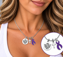 Purple Awareness Ribbon Necklace – “I Will Hold You Up” Pancreatic Cancer & Epilepsy Gift, Faith Necklace with Cross