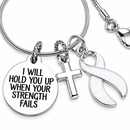 White Ribbon Lung Cancer Awareness Necklace – “I Will Hold You Up” Faith Cross Necklace, Lung Cancer Survivor & Fighter Gift