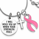 Pink Ribbon Breast Cancer Necklace, I Will Hold You Up When Your Strength Fails, Breast Cancer Gift, Christian Cancer Support Jewelry