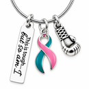 Choose Any Awareness Ribbon Necklace, This Is Tough But So Am I, Cancer Fighter Gift, Survivor Jewelry, Boxing Glove Strength Necklace