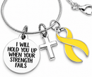 Yellow Awareness Ribbon Necklace – Bladder Cancer Gift, “I Will Hold You Up” Faith Cross Necklace, Fighter & Survivor Jewelry