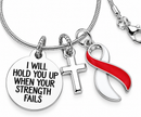 Red & White Ribbon Awareness Necklace, I Will Hold You Up When Your Strength Fails, Aplastic Anemia DVT Head Neck Cancer Gift