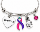Pink Purple & Teal Thyroid Cancer Survivor Bracelet – Boxing Glove Fighter Gift, Awareness Ribbon Jewelry