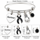 Black Ribbon Survivor Bracelet – Melanoma Survivor Gift, Cancer Fighter Bracelet with Boxing Glove