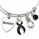 Black Ribbon Survivor Bracelet – Melanoma Survivor Gift, Cancer Fighter Bracelet with Boxing Glove
