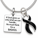Melanoma Awareness Necklace, Black Ribbon Jewelry, Badass Cancer Survivor Gift, Skin Cancer Warrior Necklace, Christian Encouragement Gift