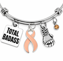 Peach Awareness Ribbon Bracelet – Total Badass Uterine Cancer Survivor Bracelet – Endometrial Cancer Fighter Gift