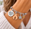 Uterine Cancer Awareness Bracelet, Peach Ribbon Jewelry, Endometrial Cancer Survivor Gift, Inspirational Cancer Support Bracelet