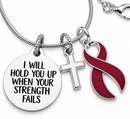 Burgundy Ribbon Awareness Necklace, I Will Hold You Up, Multiple Myeloma Gift, Sickle Cell Awareness, Cancer Support Gift