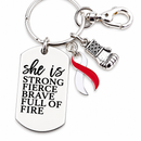 Red White Ribbon Awareness Keychain, Oral Cancer Head Neck Cancer DVT Aplastic Anemia Gift, She Is Strong Fierce Brave Warrior Gift