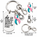 Pink Teal Ribbon Keychain, BRCA Previvor Gift, Hereditary Breast Ovarian Cancer Awareness, Preventative Mastectomy Gift, Strong Fierce Brave