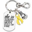 Yellow Ribbon Awareness Keychain, Endometriosis Sarcoma Bone Cancer Spina Bifida Gift, She Is Strong Fierce Brave, Survivor Warrior Gift