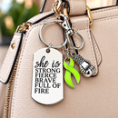 She Is Strong Fierce Brave Keychain – Lime Green Awareness Ribbon, Lyme Disease Gift, Lymphoma Survivor, Warrior Encouragement Gift