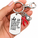 Red Ribbon Awareness Keychain, Heart Disease Stroke HIV AIDS Blood Cancer Survivor Gift, She Is Strong Fierce Brave, Warrior Gift