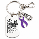 Purple Ribbon Awareness Keychain, Cancer Lupus Alzheimer's Epilepsy Fibromyalgia Survivor Gift, She Is Strong Fierce Brave
