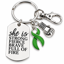 Green Awareness Ribbon Keychain, Mental Health Awareness Gift, She Is Strong Fierce Brave, Cancer Warrior Gift, Kidney Disease Support Gift Description