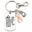 Peach Ribbon Cancer Awareness Keychain, Uterine Endometrial Cancer Gift, She Is Strong Fierce Brave, Survivor Warrior Support Gift