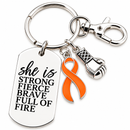 Orange Ribbon Awareness Keychain, MS Multiple Sclerosis Gift, Leukemia Survivor Gift, Kidney Cancer Warrior, She Is Strong Fierce Brave