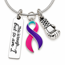 Thyroid Cancer Necklace, Pink Teal Purple Ribbon, This Is Tough But So Am I, Thyroid Cancer Gift, Fighter Survivor Jewelry