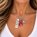Red Ribbon Necklace, This Is Tough But So Am I, Heart Disease Stroke Awareness Gift, Cancer Fighter Necklace, Survivor Warrior Jewelry