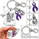 Violet Ribbon Awareness Keychain, Hodgkin Lymphoma Cancer Survivor Gift, Testicular Cancer Awareness, She Is Strong Fierce Brave Gift